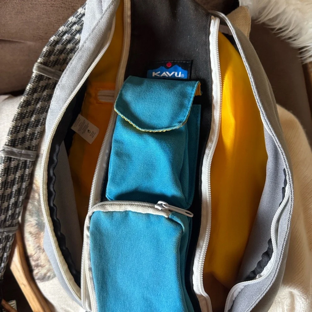 Kavu blue and gray Original rope sling bag with adjustable straps